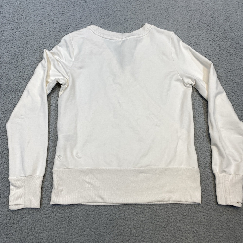 Athleta Sweater Women's Medium White Knit Faux Wrap V Neck Thumb Hole Athleisure